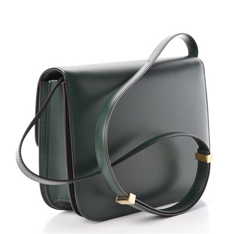 CELINE Box Calfskin Medium Classic Box Flap Bag Dark Green 